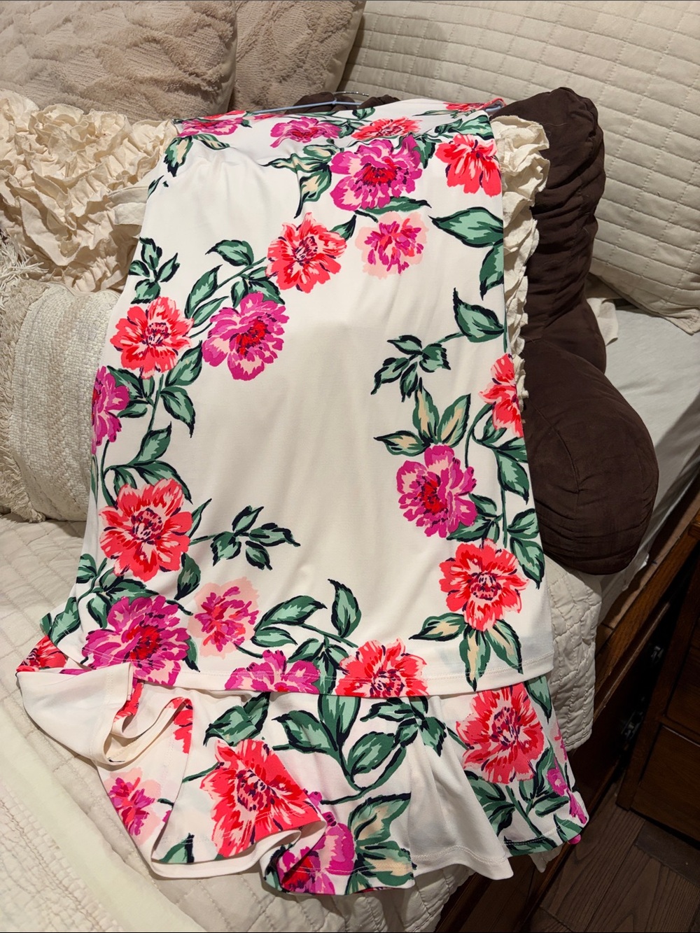 Eliza J White High-Low Dress with Pink & Red Floral Print